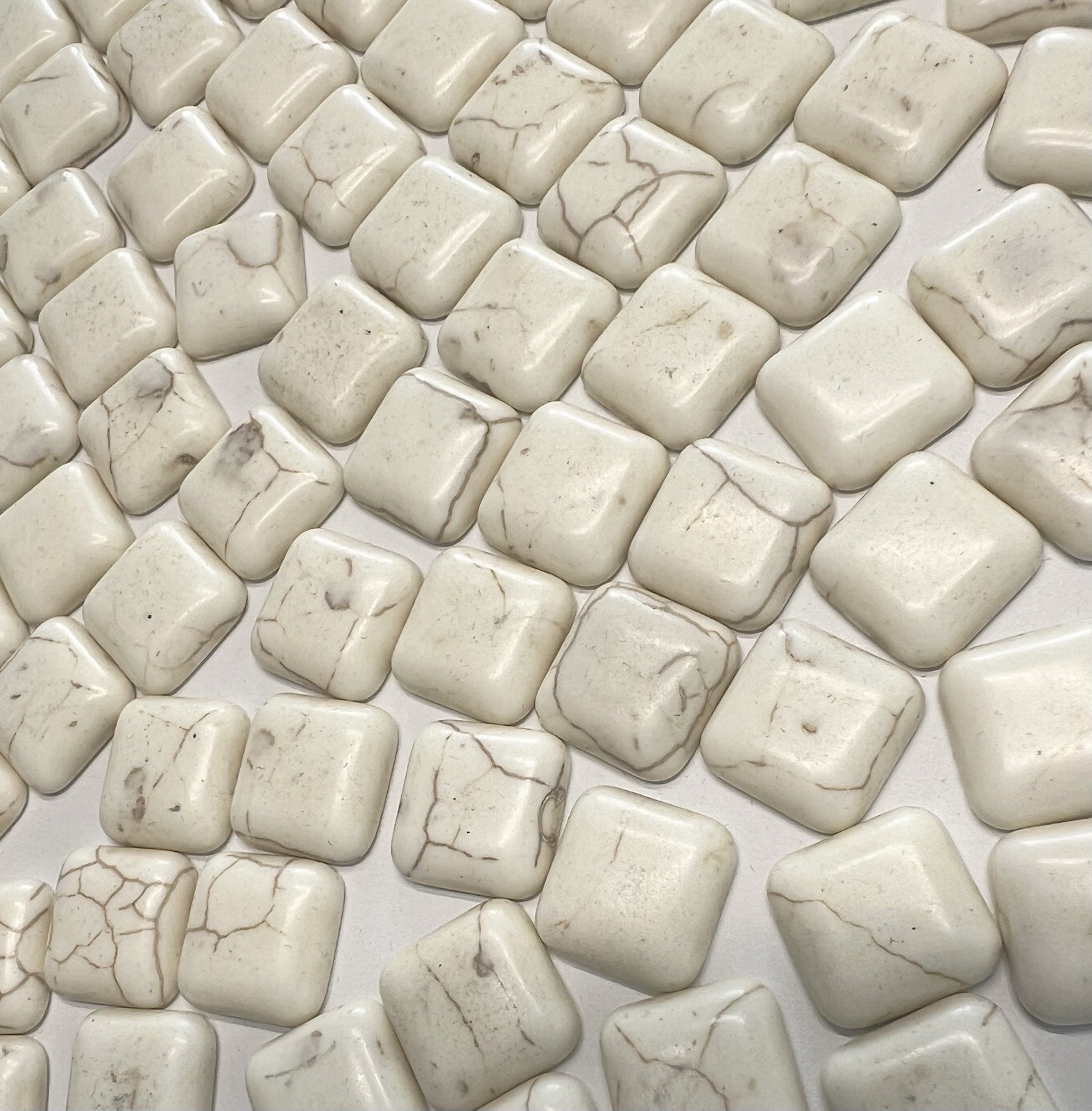 30 14mm Square Magnesite Buffalo Turquoise Cabochon Lot White Cream Natural