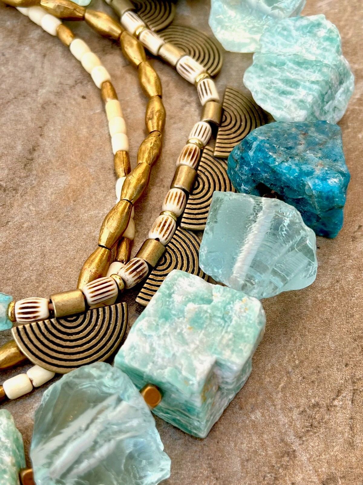 Bohemian Choker Chunky Amazonite, Crystal, Apatite and African Tribal Beads