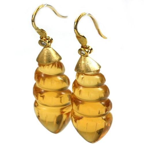 De Buman 37.32ctw Genuine Citrine & Diamond Solid 18K Yellow Gold Earrings