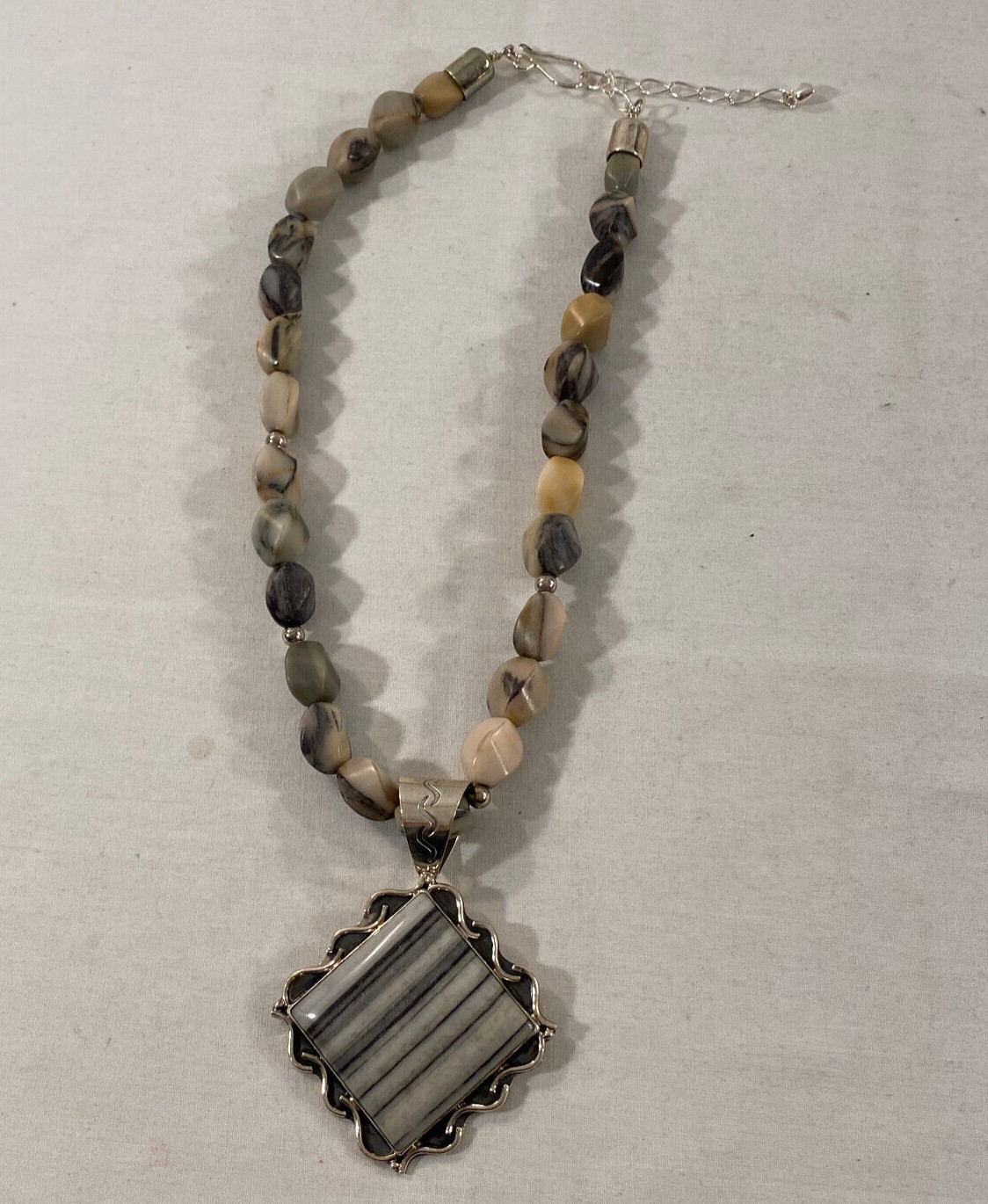 Mine Finds Jay King Gray White Black Stone Necklace + Sterling Pendant