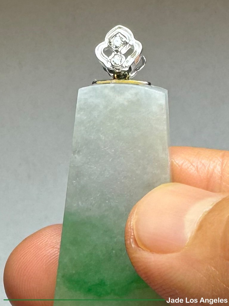 Plain Safe 平方平安 Apple Green Jadeite Jade 18K white Gold Diamond Pendant 45.23ct