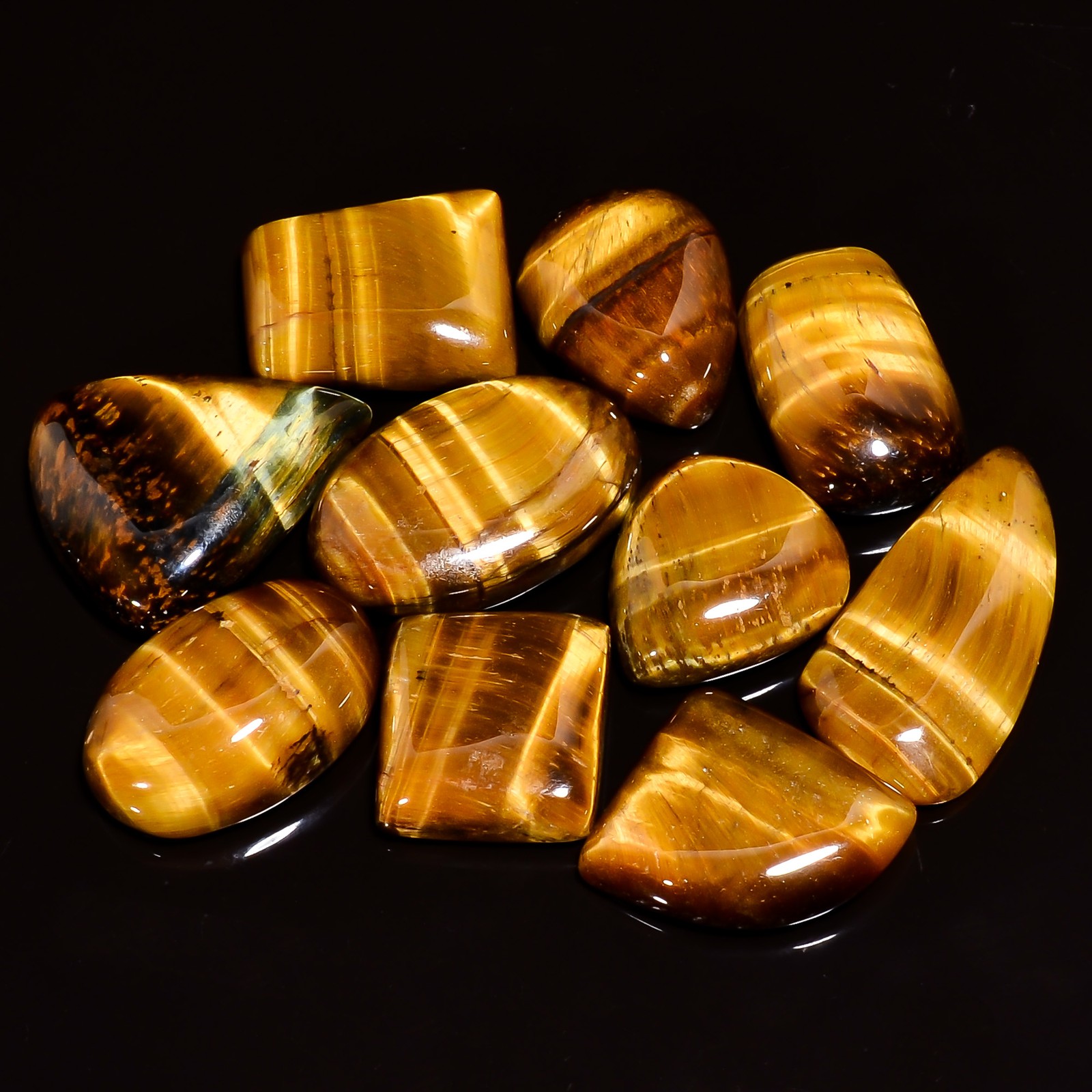 Natural Tiger Eye Cabochon Loose Gemstone 10 Pcs 111.5 Ct 15X13 23X12 mm A-23256