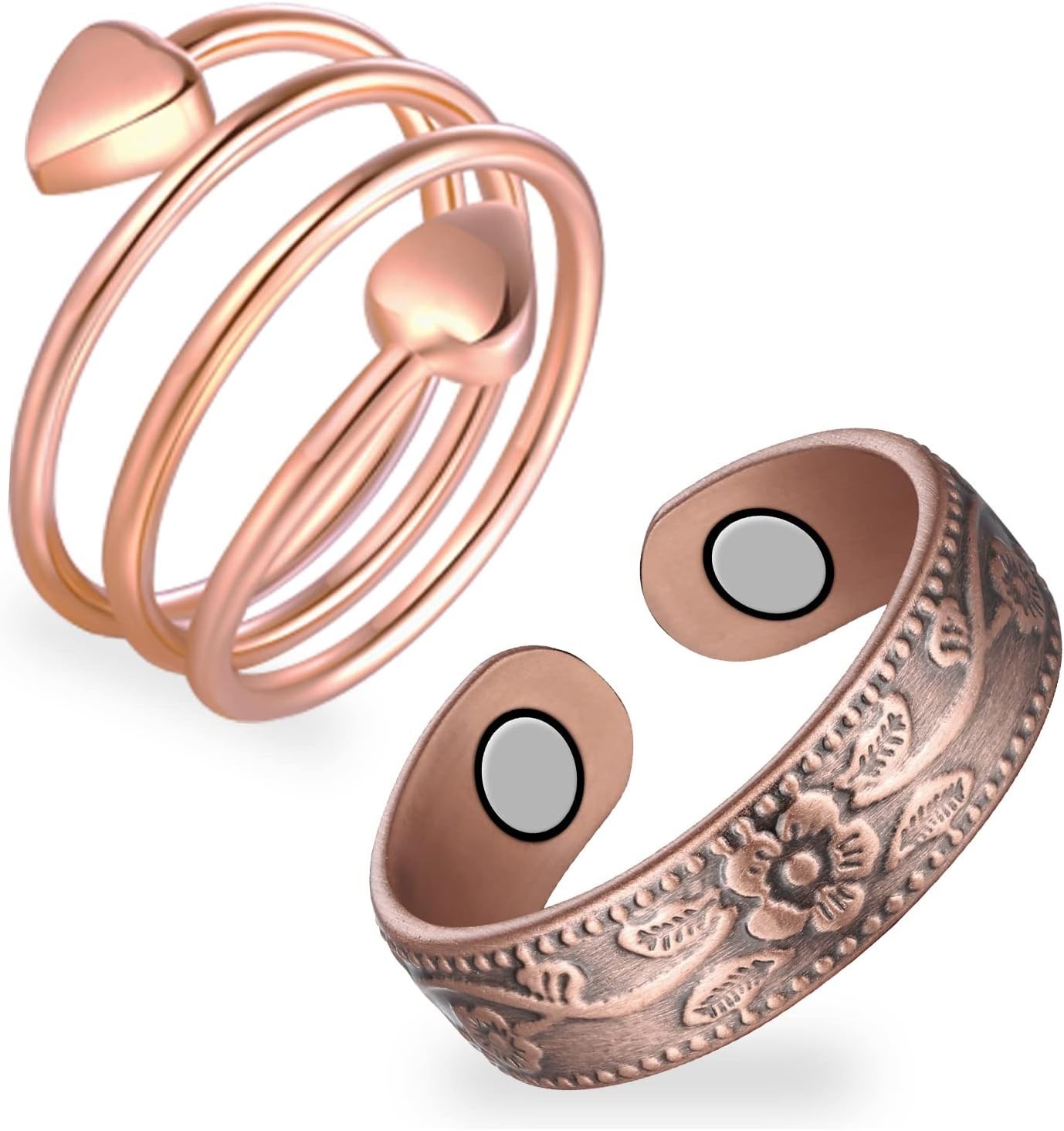 2x Copper Magnetic Rings For Women Adjustable Lymphatic Drainage Thumb Jewelry