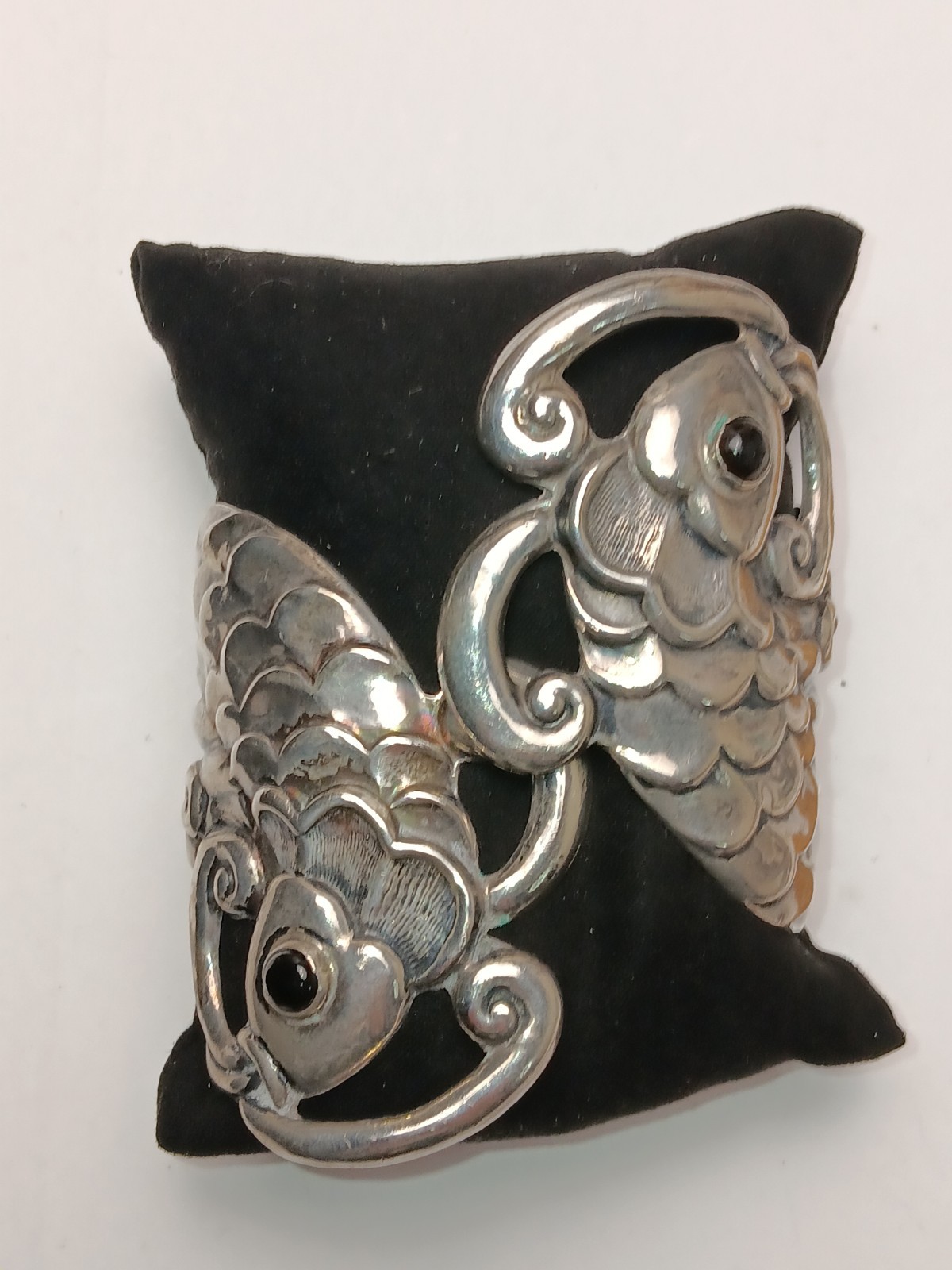 Vintage Taxco Villasana Sterling Silver Hinged Koi Fish Clamper Cuff Bracelet