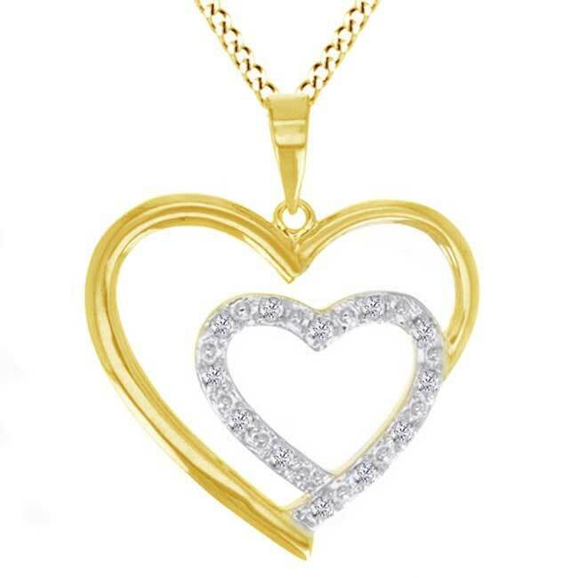 1/10Ct Real Diamond Two Tone 925 Silver Heart Pendant Chain Valentine Gifts