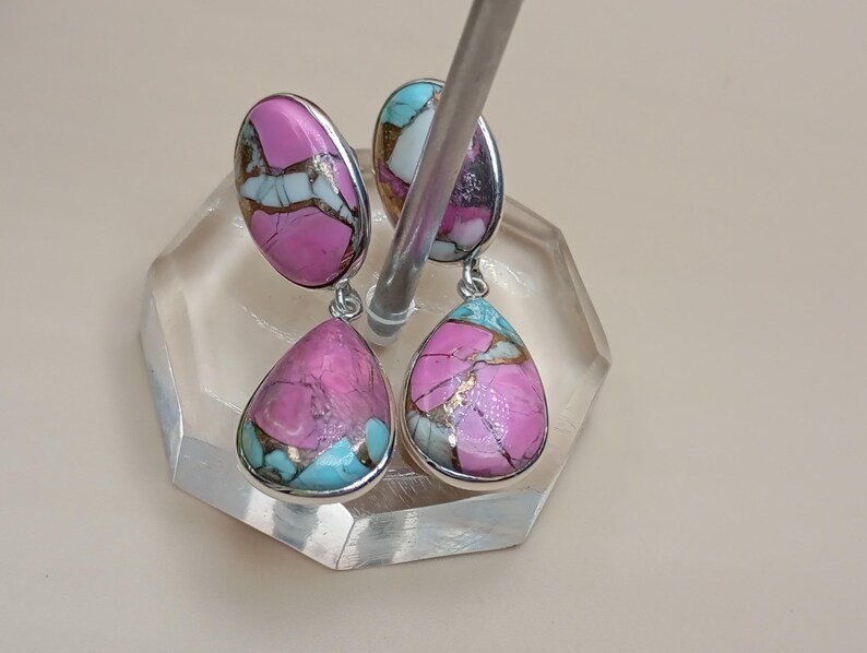 Sterling Silver Pink Oyster Turquoise Stud Earrings – Round Cut Valentine’s Day