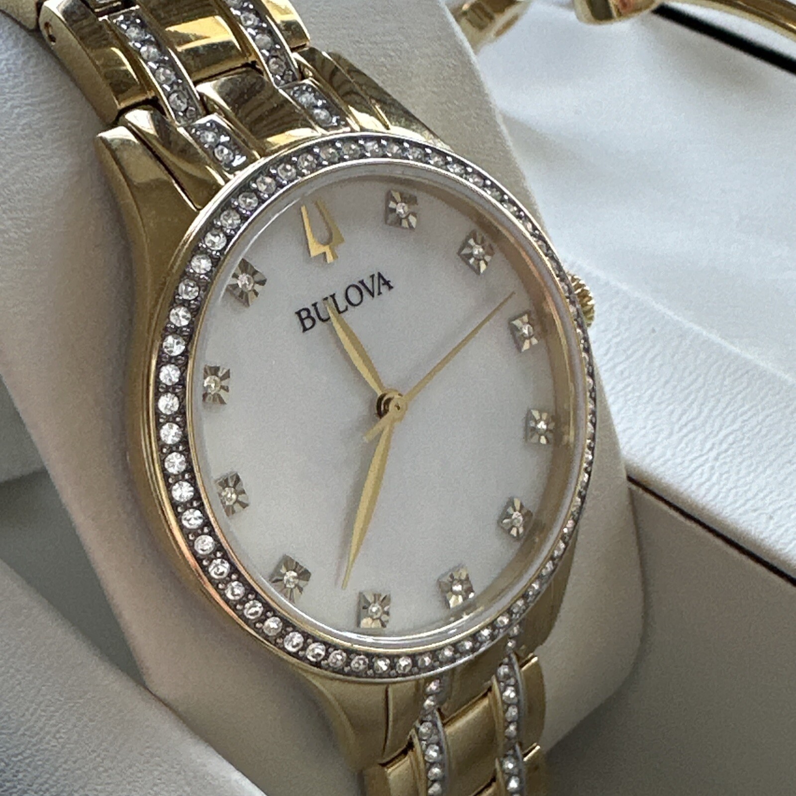 Bulova Box Set with Bangle Bracelets And Crystal Ladies Watch 98X119