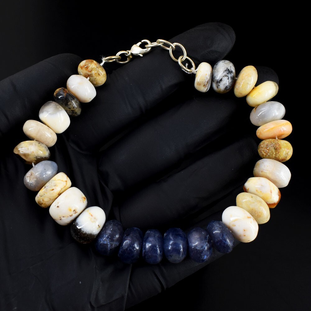 Gorgeous Dendrite Opal & Iolite 190.00 Cts Beaded Excellent Bracelet VK 45 E680