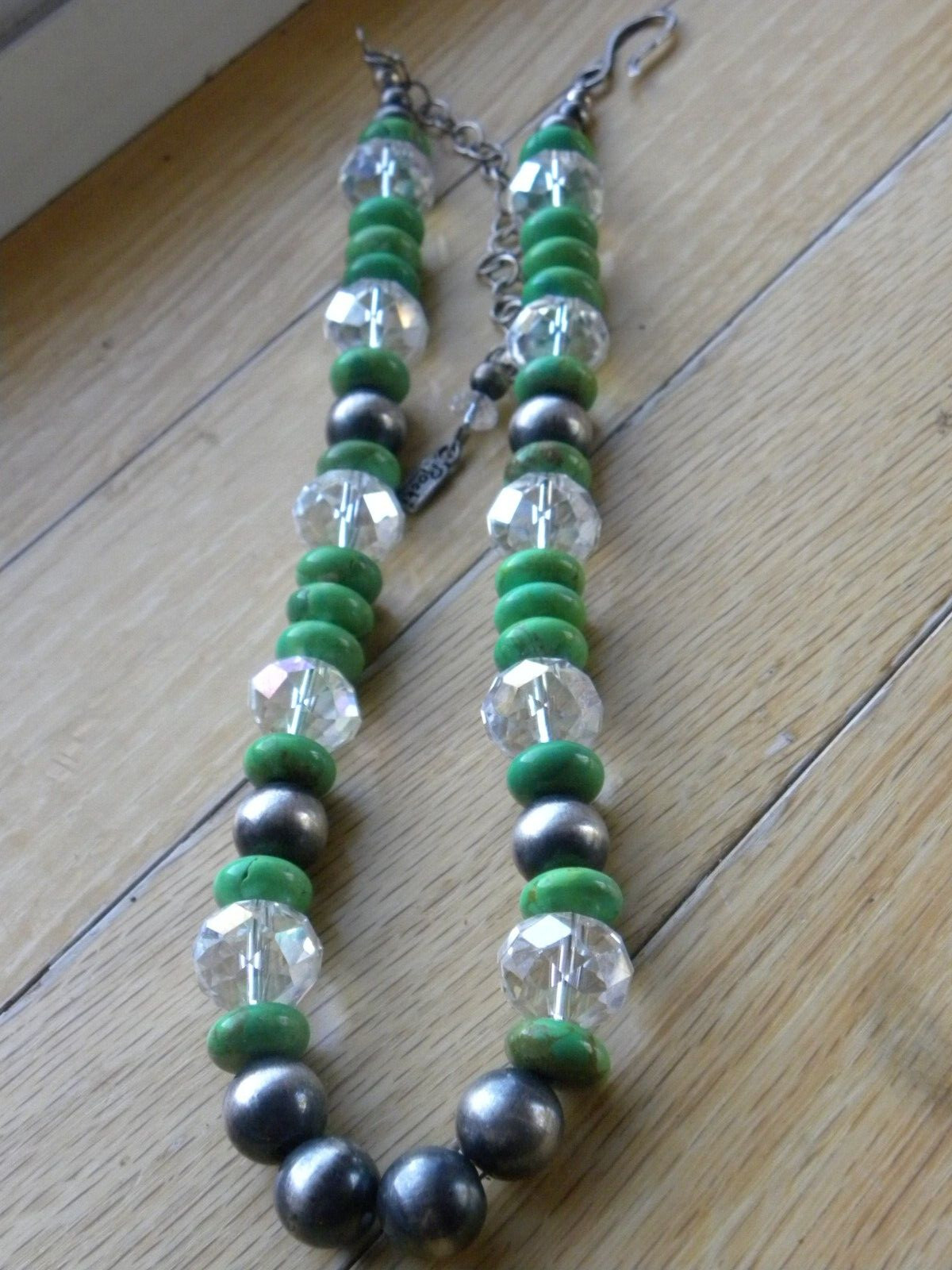 ROCKI GORMAN TURQUOISE STERLING NAVAJO BEAD CHOKER NECKLACE 16″ TO 19″ 15MM