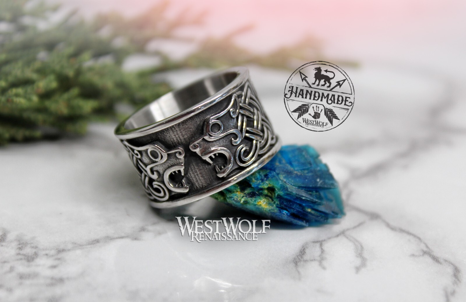 Wide Band Wolf or Bear Knot Ring – US Sizes 9/10/11/12/13 – Viking/Celtic/Fenrir