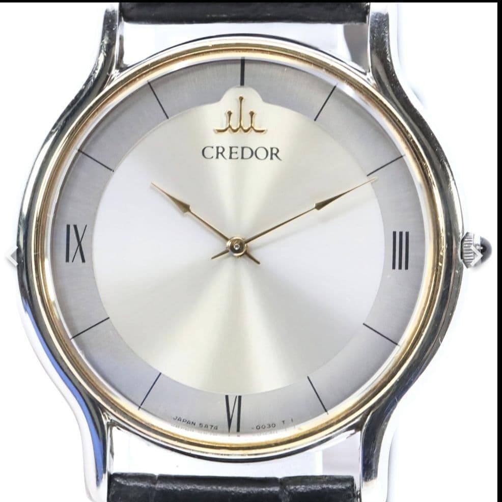 Seiko Credor 18K Gold Silver Quartz Watch Made in Japan 074053
