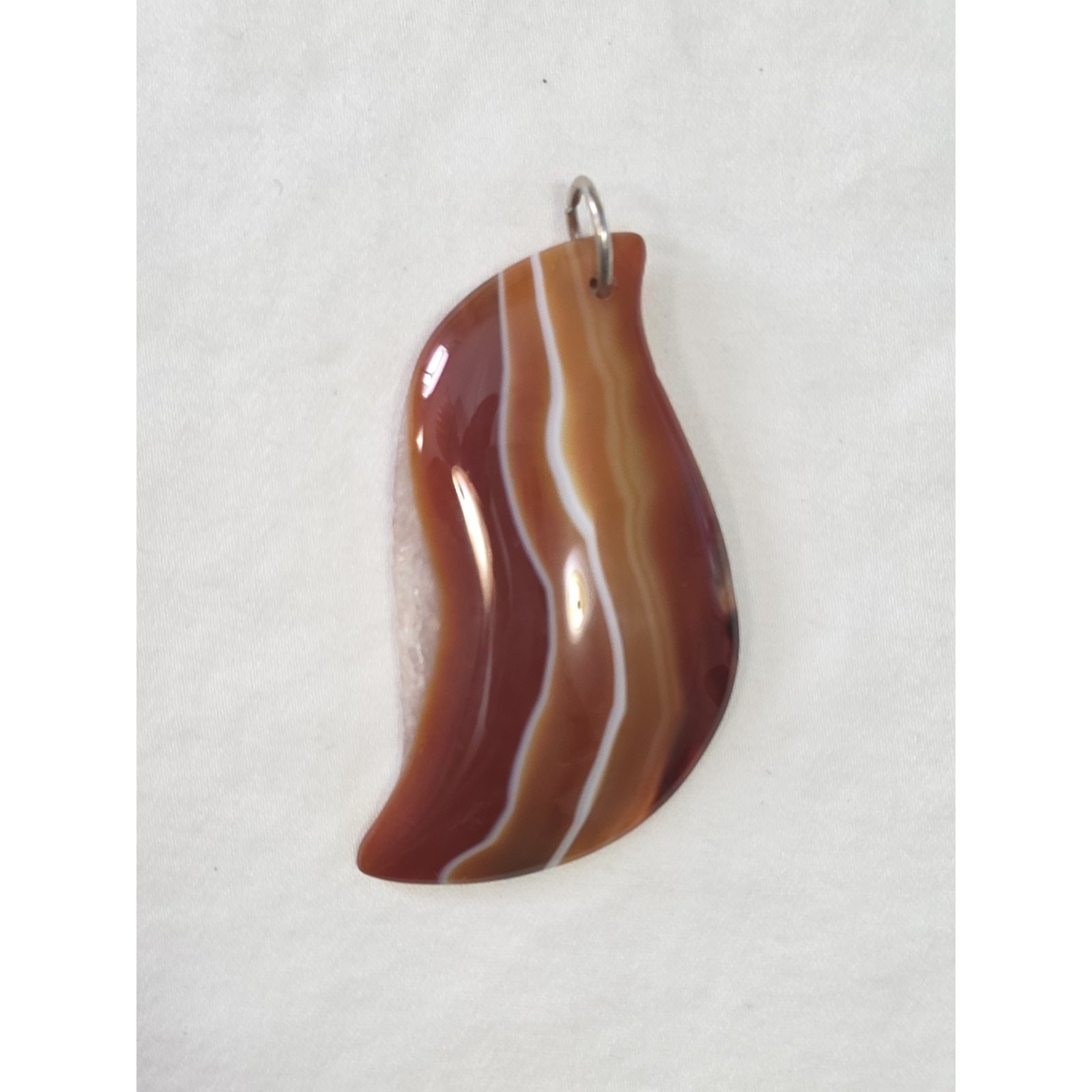Large Abstract Carnelian Agate Quartz Pendant Orange Brown White