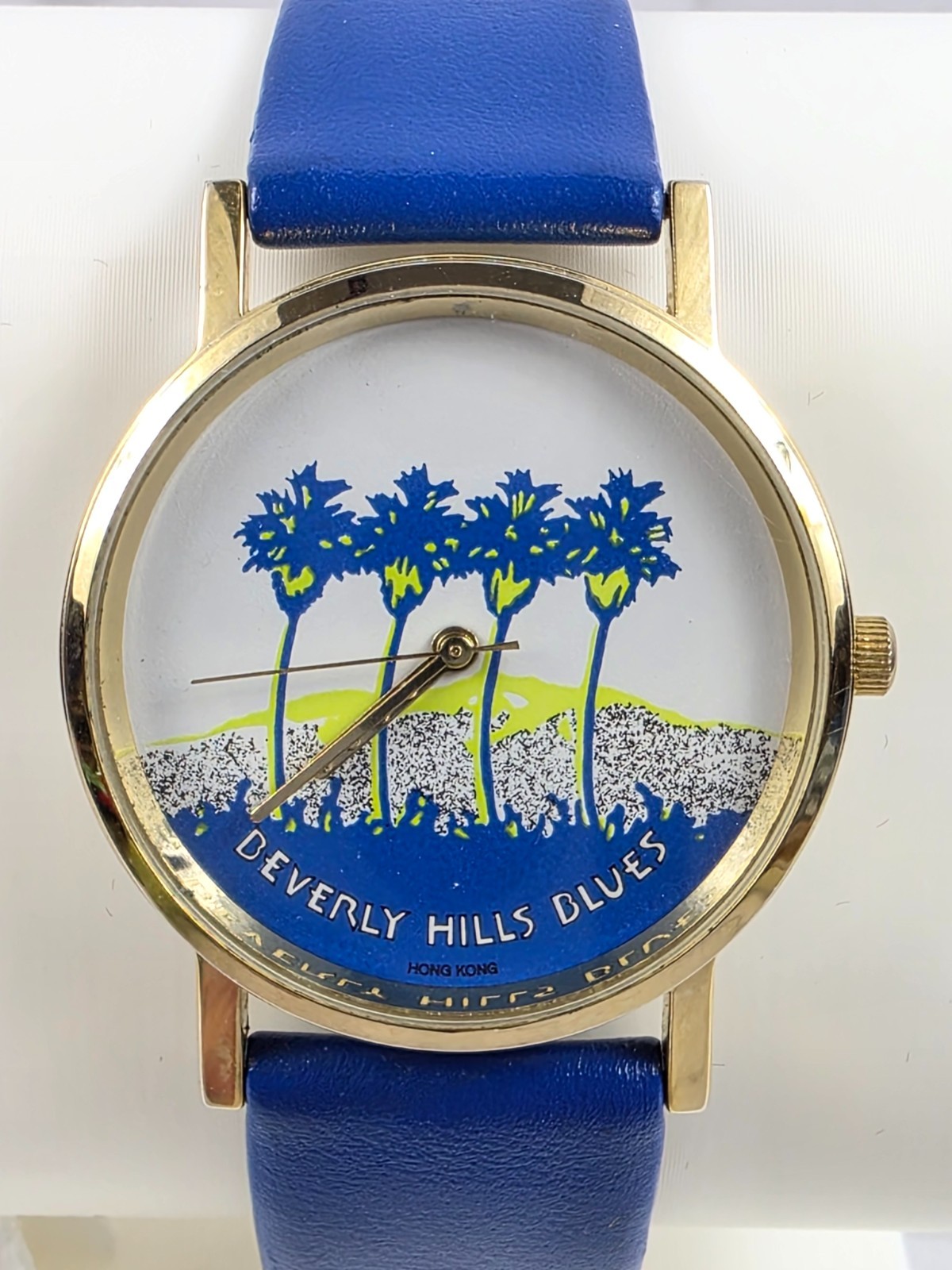 Beverly Hills Blues Vintage Numberless Watch, Decorative Face w/Leather Band VTG