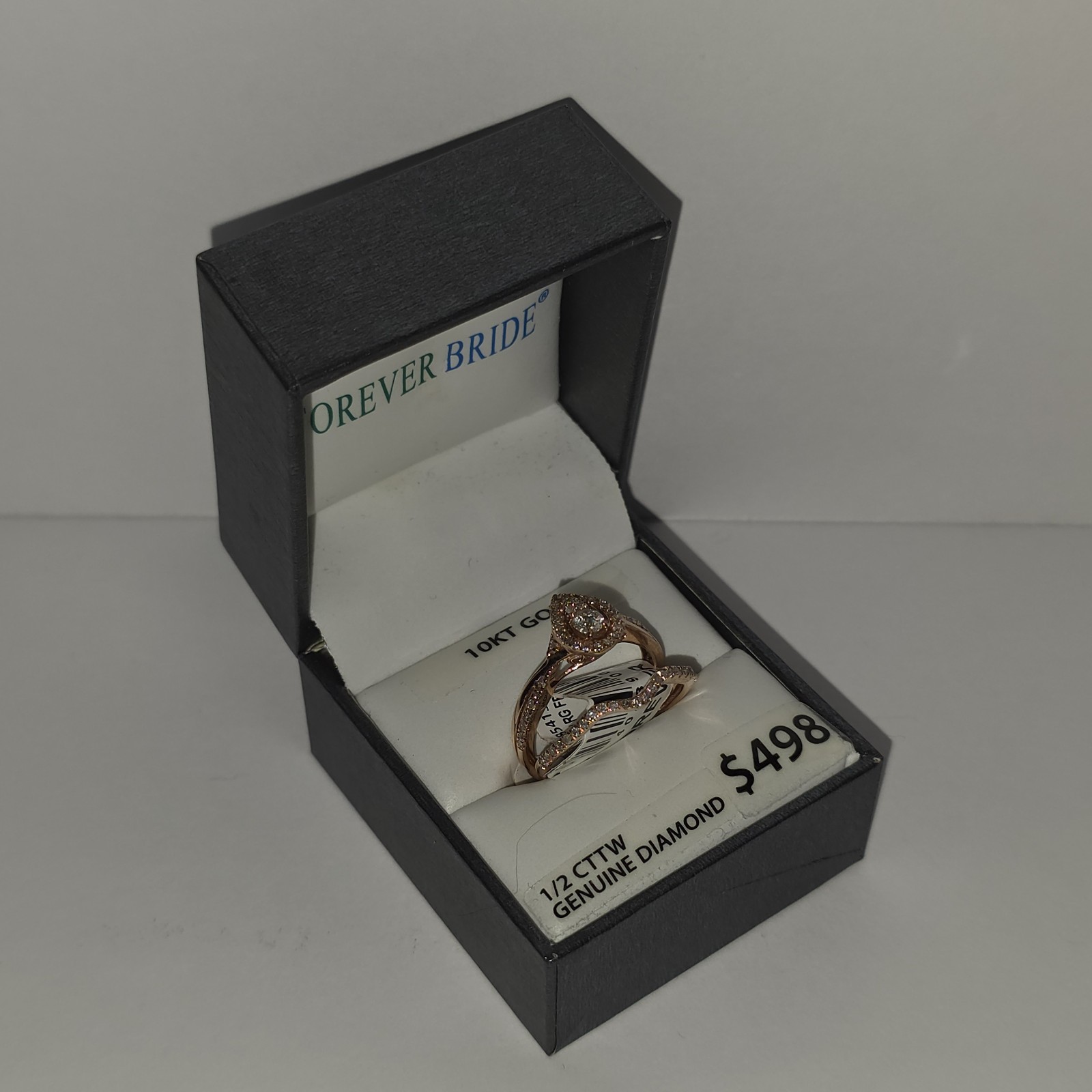 Wedding Ring & Band Set 10K Rose Gold 1/2 CTTW Diamond, Size 7