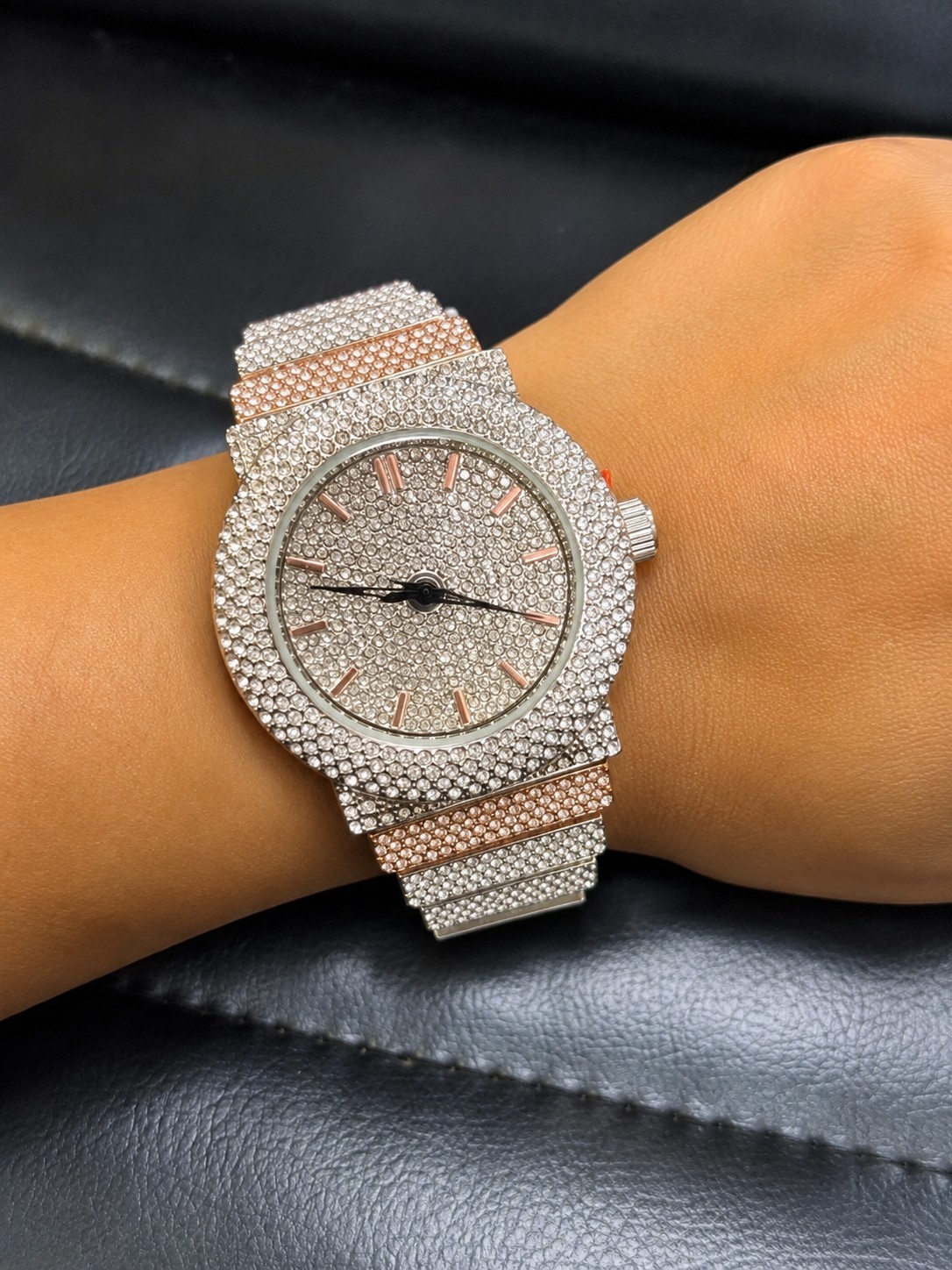 Two Tone Rose Gold Silver Iced Out Crystal Ladies Watch Quartz New 24.99Price: