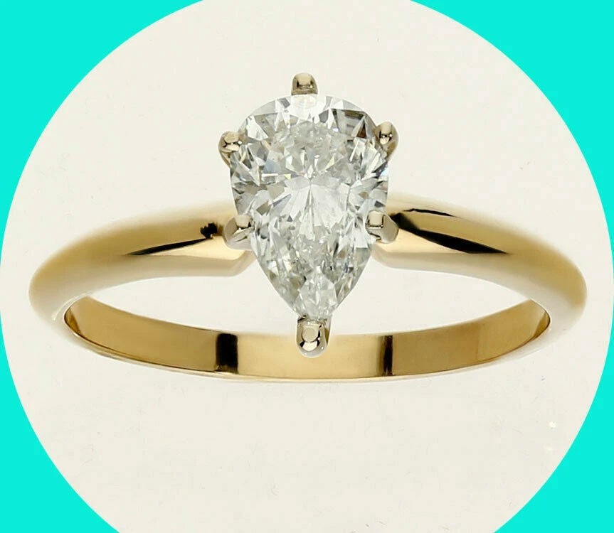 New Natural Pear Diamond Solitaire Engagement Ring 1.06CT 14K YG Size 6