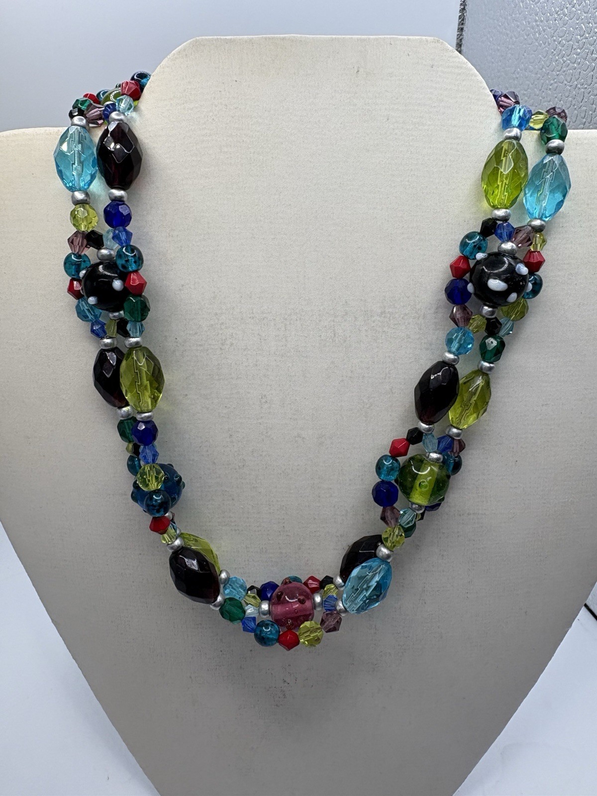 Art Glass Bead Necklace Chicos Adjustable Length 16 – 20 Inches Faceted