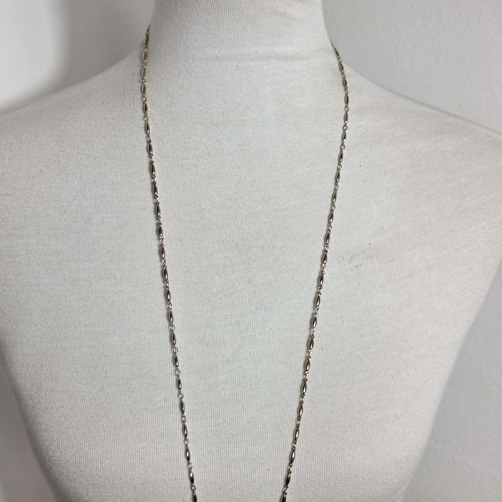 White House Black Market Necklace Shield Shaped Pendant Metal Fringe Tassel