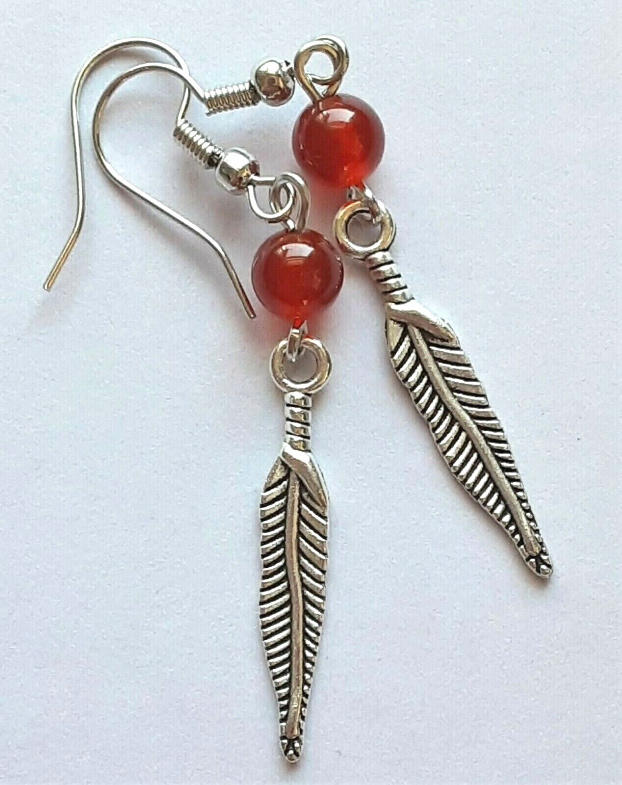 GEMSTONE & Feather dangles fish hook handcrafted YOU CHOOSE XGE