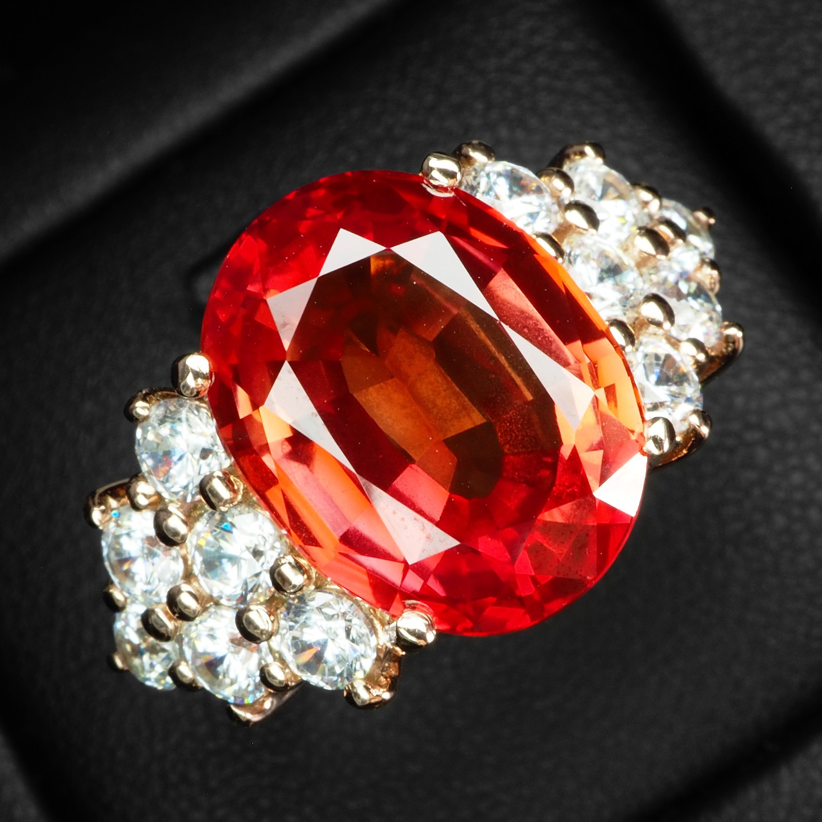 925 Sterling Silver Rose Gold Rings Glittering Sunset Orange Sapphire 12.70Ct
