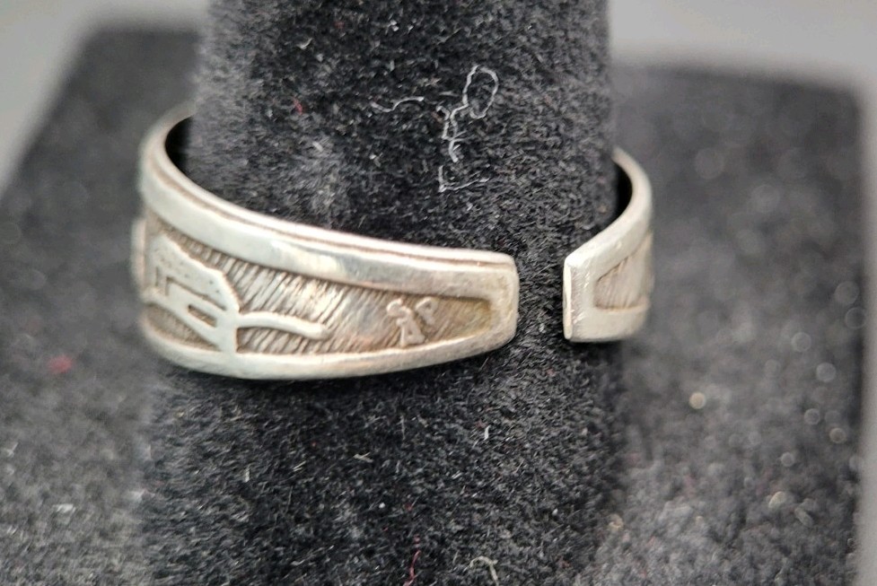 Vintage Sterling Silver Peruvian Inca Storytelling Picture Adjustable Ring Sz. 8