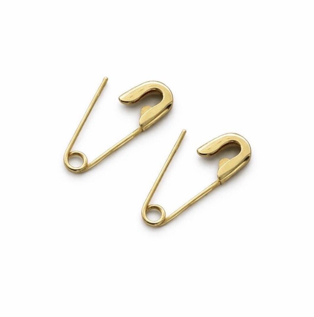 5/8 Inches Gold Safety Pin Mini Punk Hoop Earrings Gift For Her 9K (Pair)
