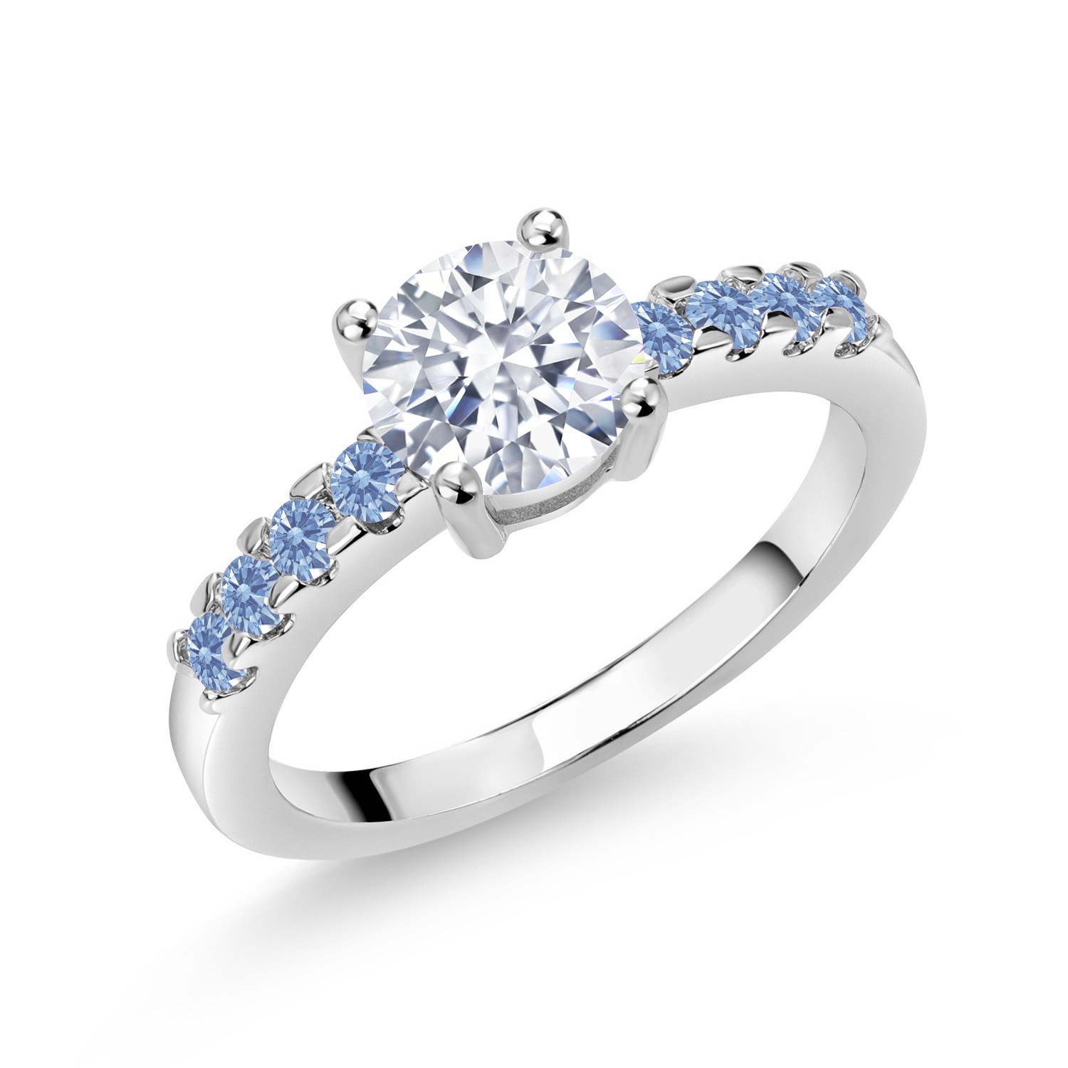 Blue and Zirconia CZ Engagement Anniversary Promise Ring For Women (1.14 Cttw,