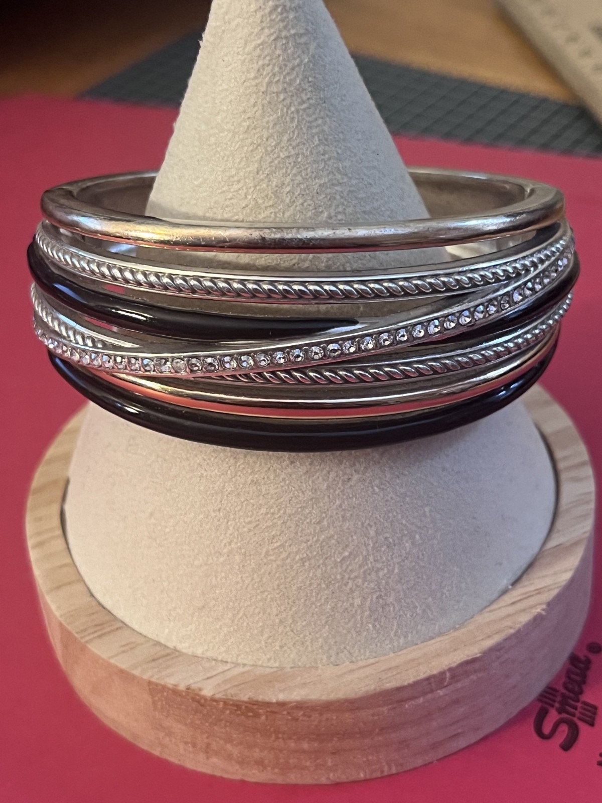 BRIGHTON NEPTUNE’S RINGS ~ Hinged Bangle Black Silver Rose Gold Bangle Bracelet