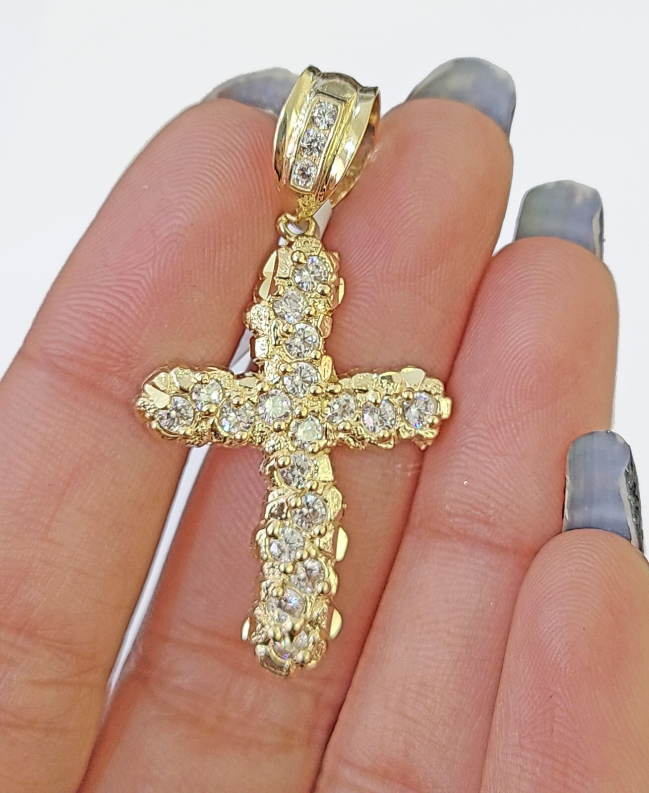 10k Real Yellow Gold Nugget Cross Charm Pendent