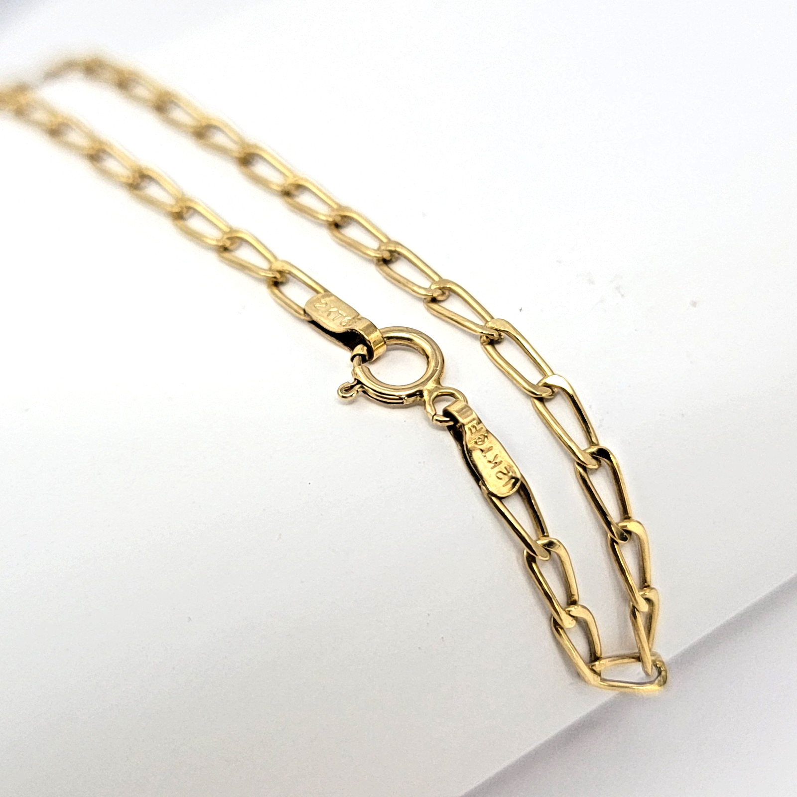 Vintage 12K Gold Filled Paper Clip Chain Bracelet 7″ 1/20 12K GF Spring Ring NOS