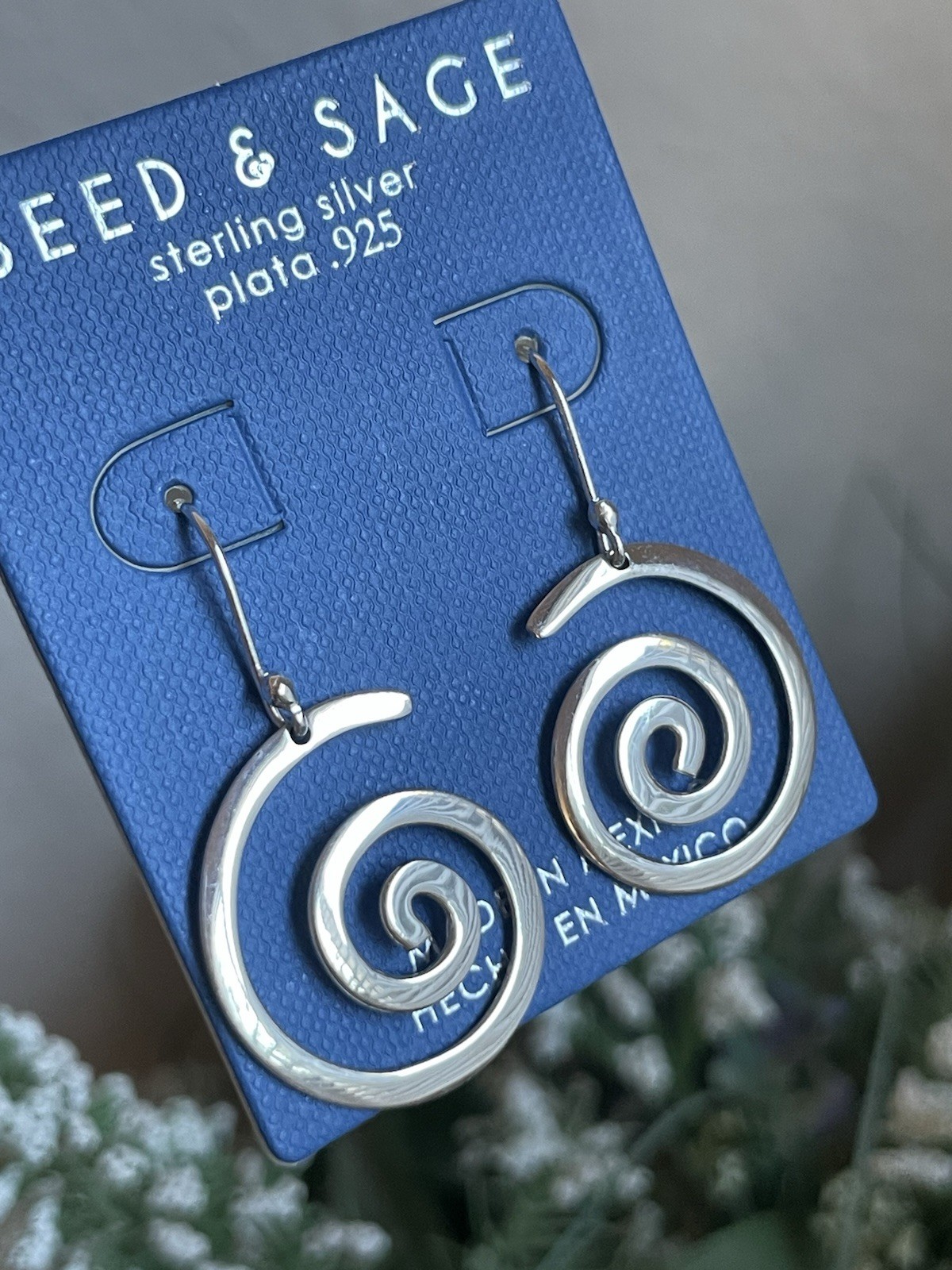 Seed & Sage Sterling Silver Dangle Swirl Earrings 1.5 Inches