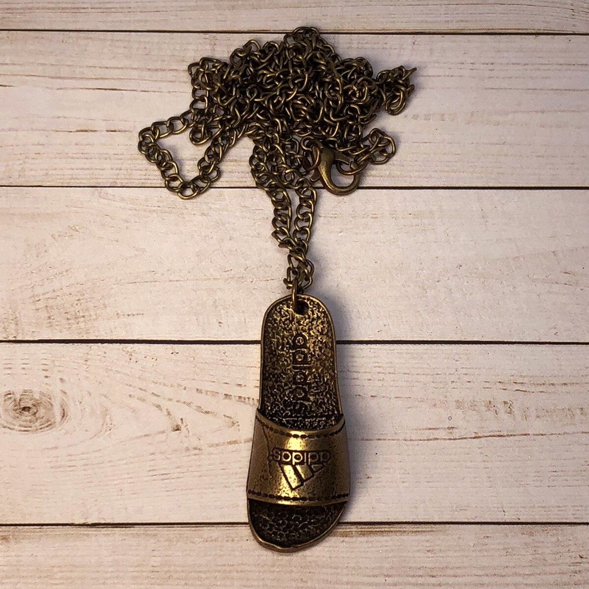 Adidas Slide Pendant + 20″ Necklace Antique Bronze Stainless Steel