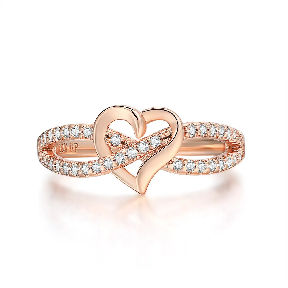Wedding Band Ring Infinity Heart Love Zircon Tension Mount Women Jewelry
