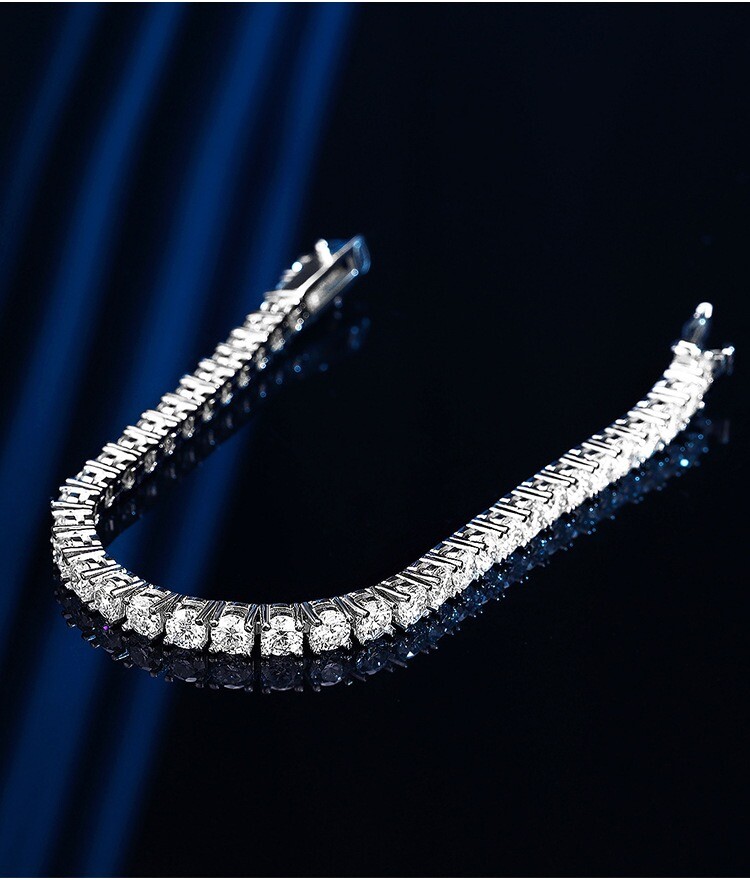 4mm D VVS1 Moissanite Tennis Chain Bracelet for Women Men 925 Sterling Silver