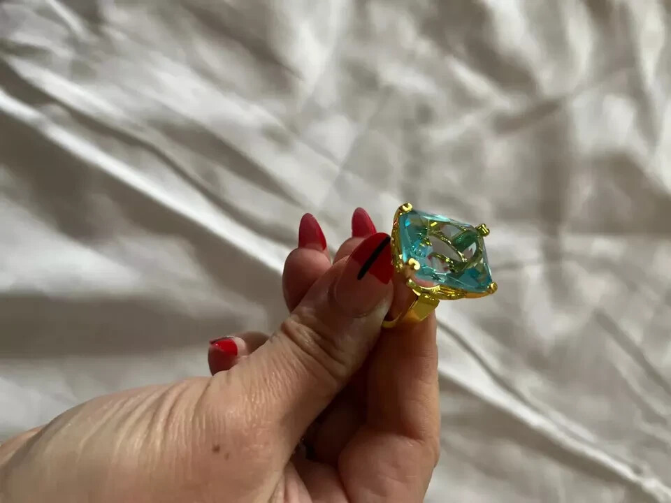 Big Rectangle Shape Rhinestone Rings For Women Aquamarin Princess Crystal Ring .