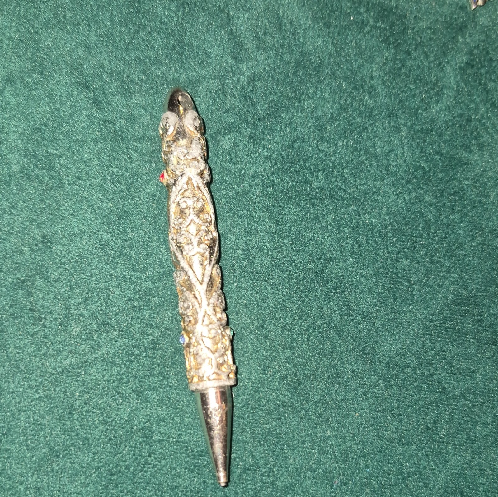 Vintage Filigree Style Metal Pencil Dating 1950s Gems Jeweled Chatelaine Style