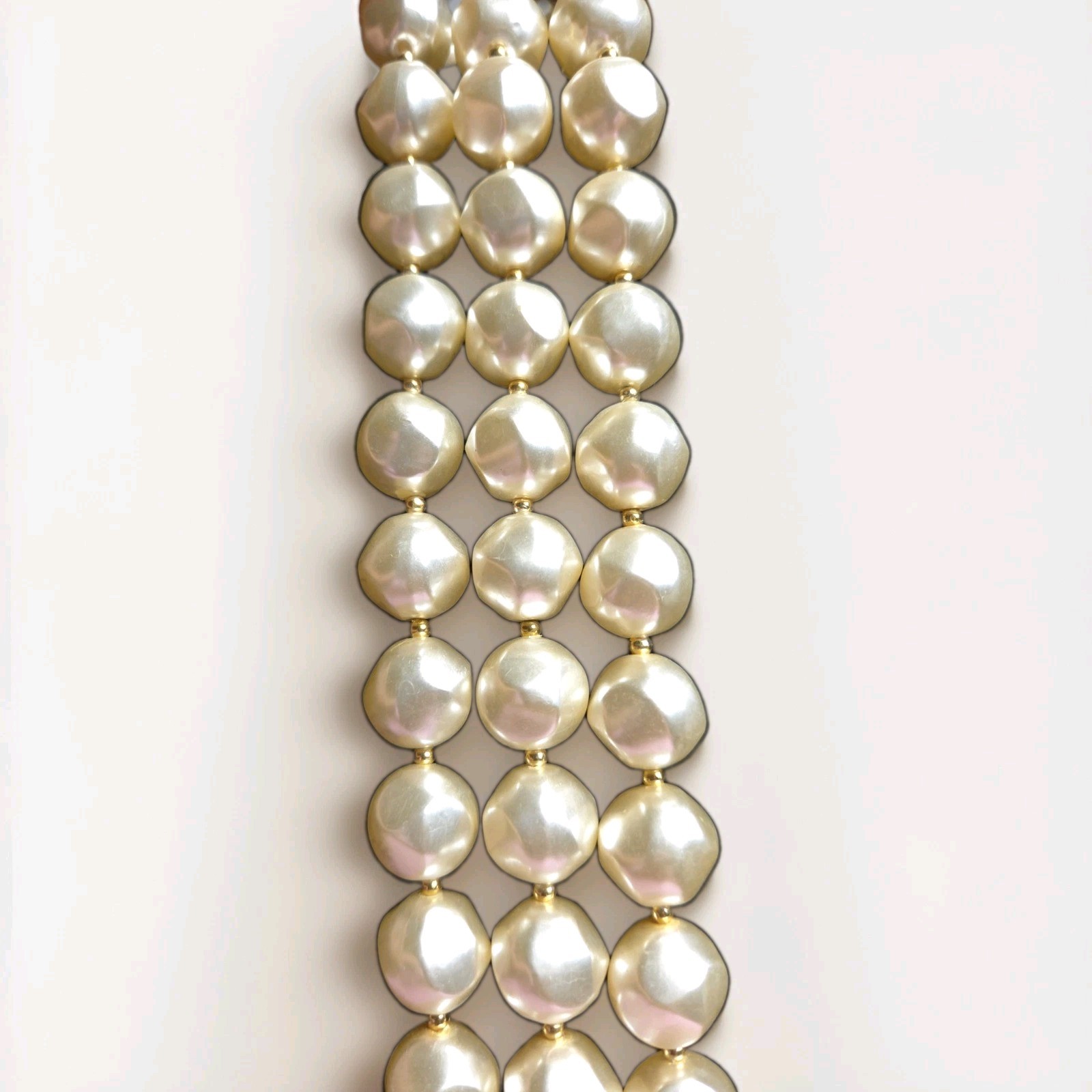 Vintage 1950s 3-Strand Faceted Faux Pearl Collar Necklace, Ornate Filigree Clasp