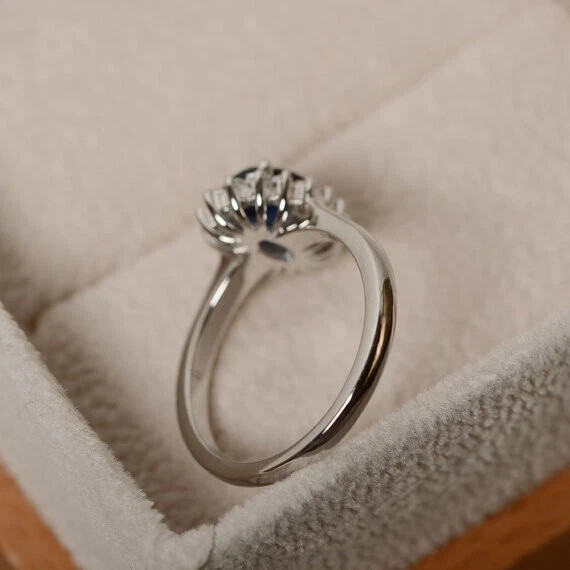 2.29 Ct Natural Sapphire Diamond Engagement Ring 14K Real White Gold