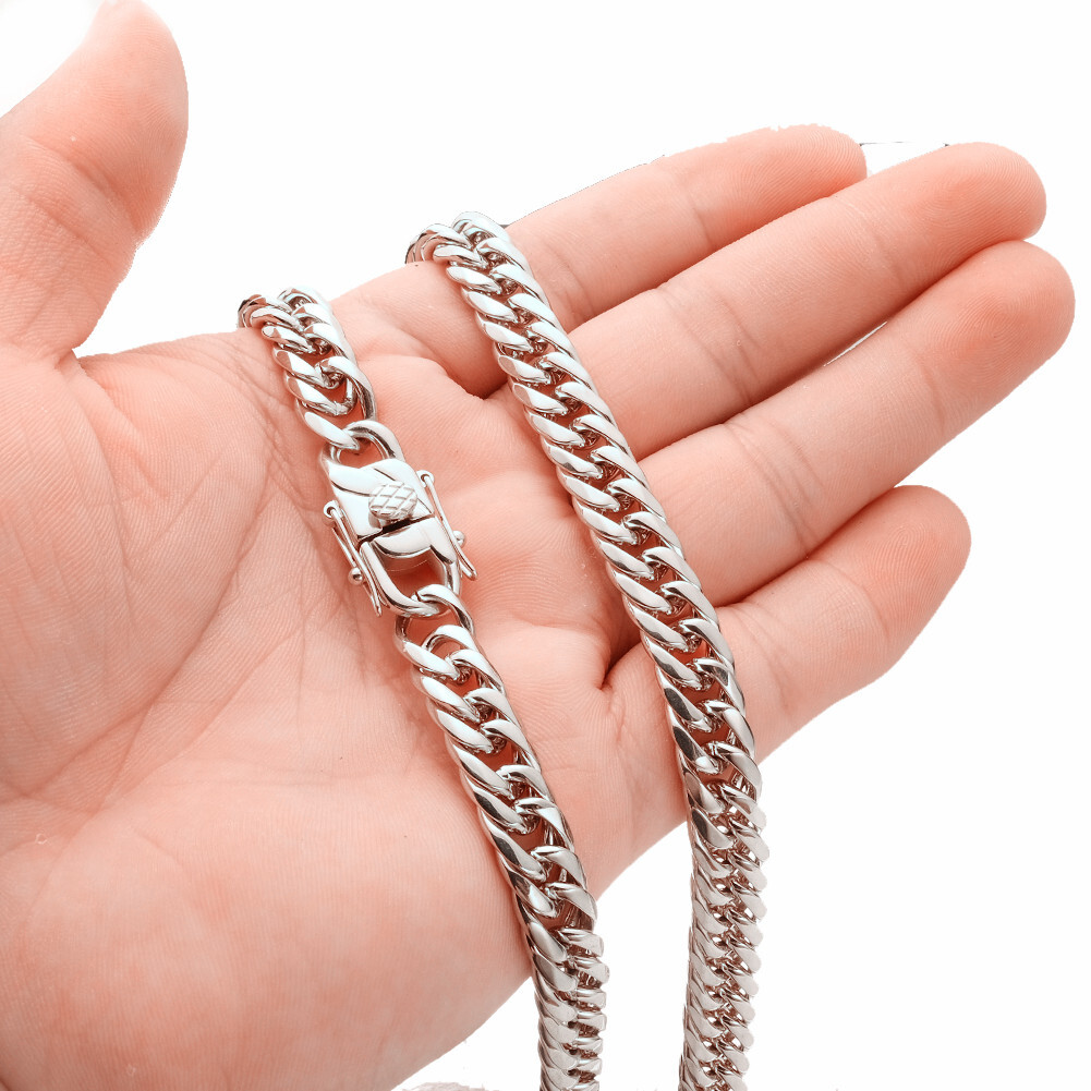 9mm Men Women Stainless Steel Miami Curb Cuban Link Chan Necklace 16-40inch