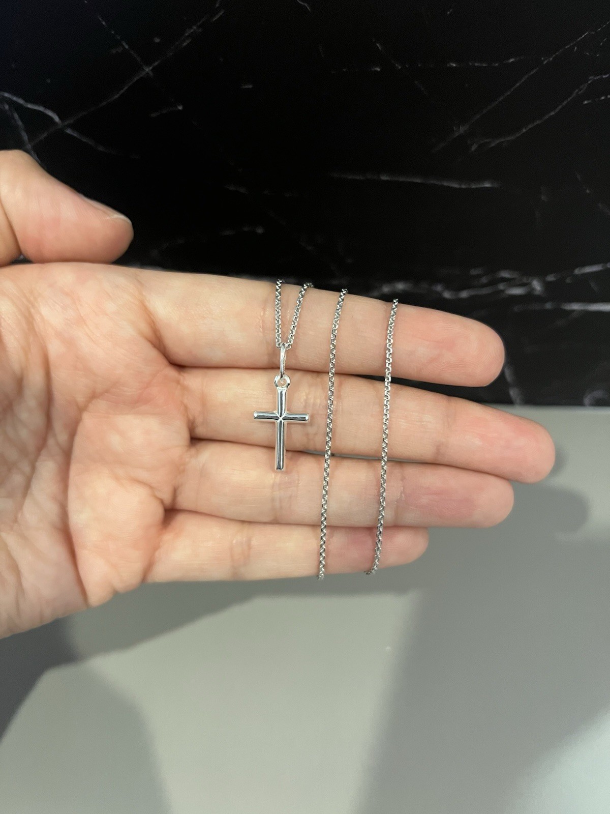 925 Sterling Silver Girls Women Boys Baby Small Plain Cross & Rolo Chain 18 24