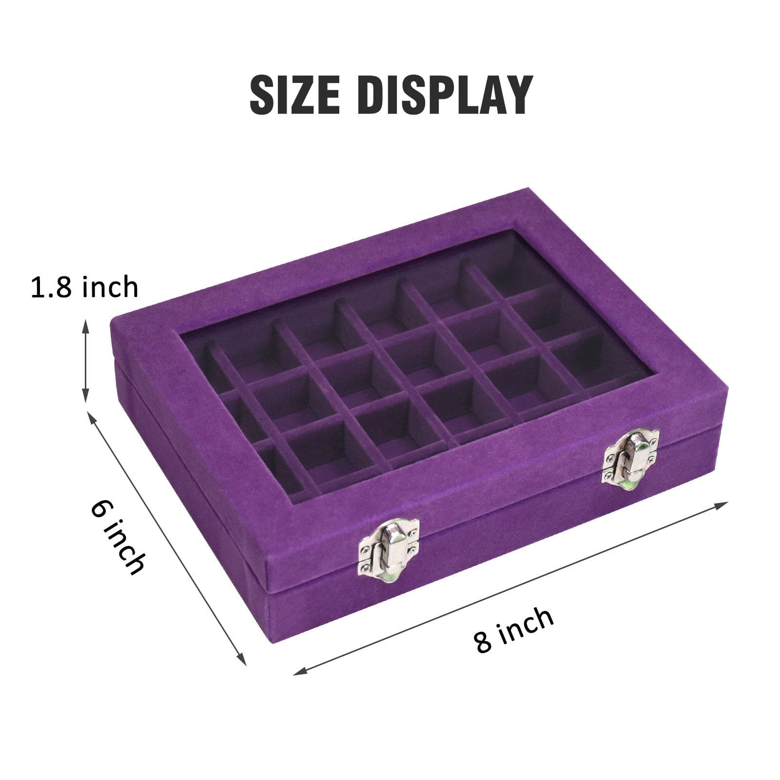 Vicoter Velvet Jewelry Box 24 Grid Ring Display 24 Grid, Purple