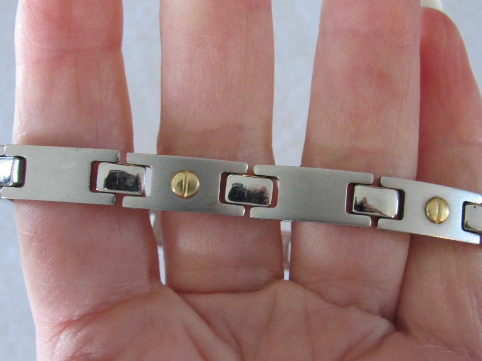 Vintage Men’s RCI 18K Gold & Brushed Stainless Steel Box Link Bracelet 8 1/4″