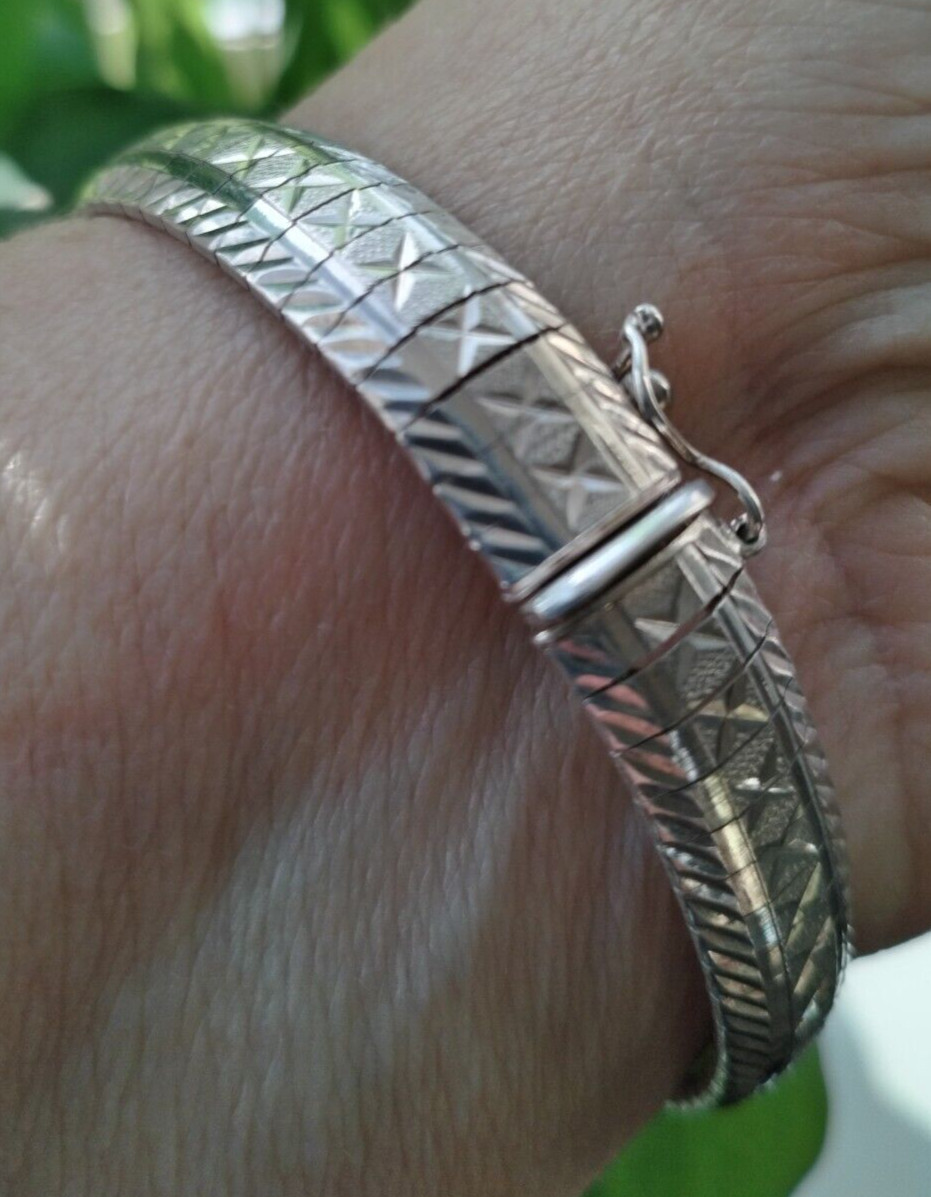 QVC Milor Italy 925 Silver Omega Style Flexible Bracelet / Tongue & Grove Catch