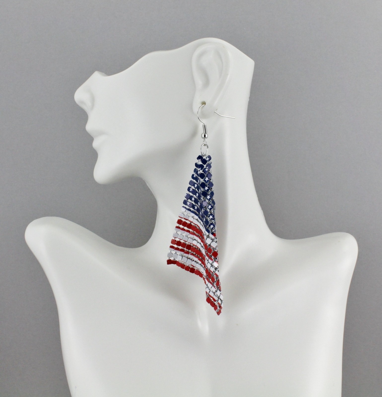 Patriotic earrings Red White Blue USA American Flag earrings 4th July metal mesh