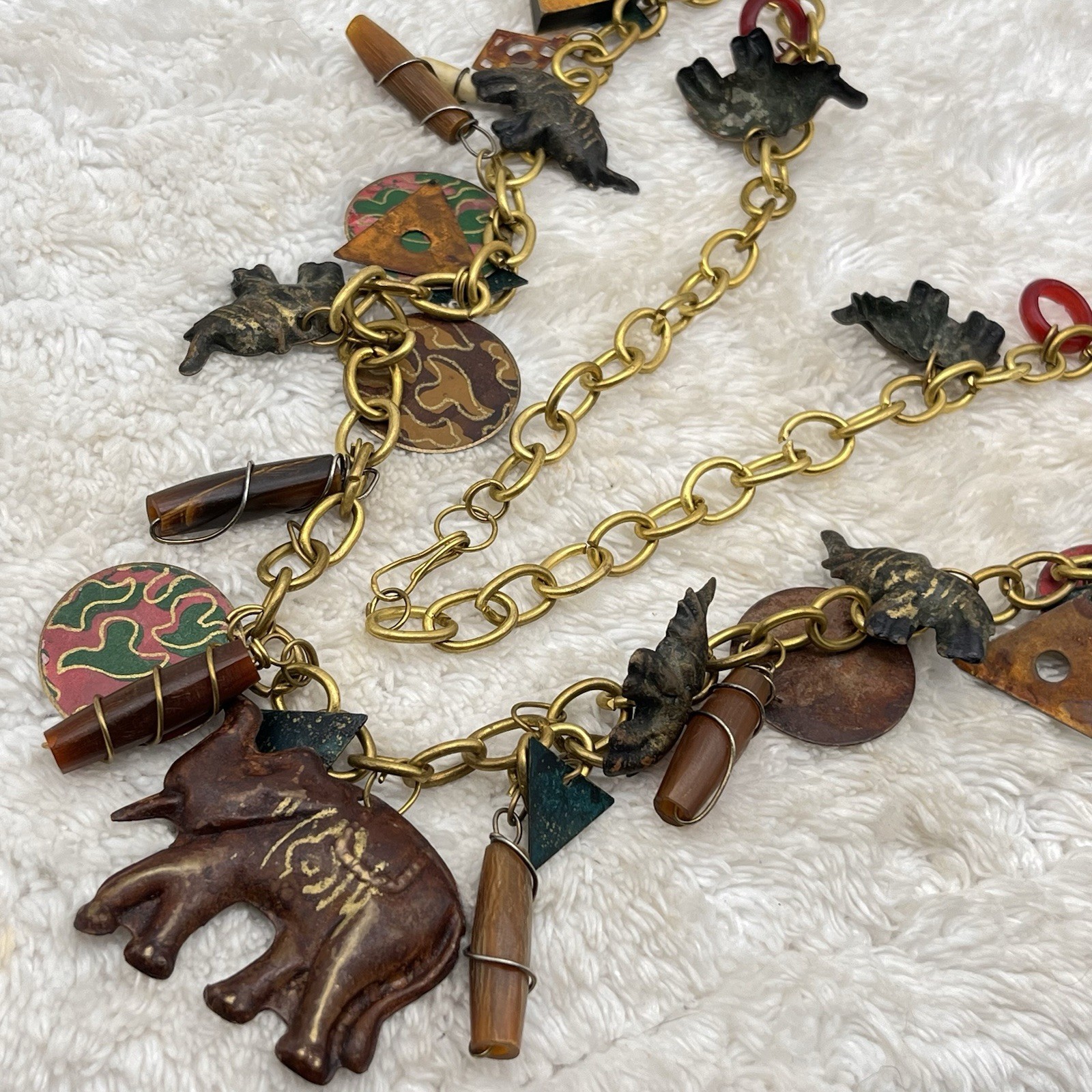 Fetish Charm Necklace Elephant Ethnic Boho 28″