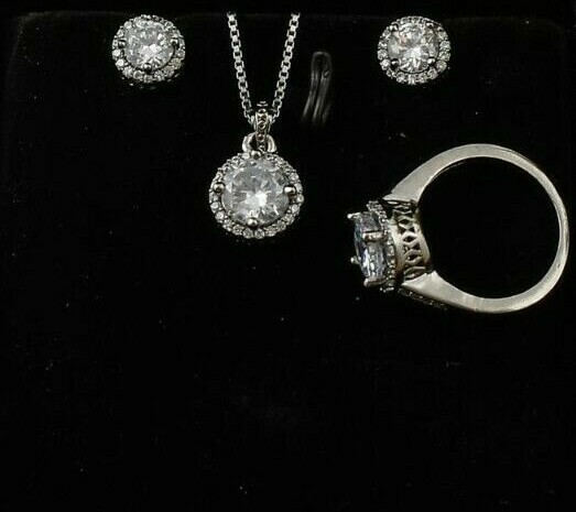 Pendant Necklace Set Earring Ring Wedding Sets Women Cubic Zirconia Jewelry Gift