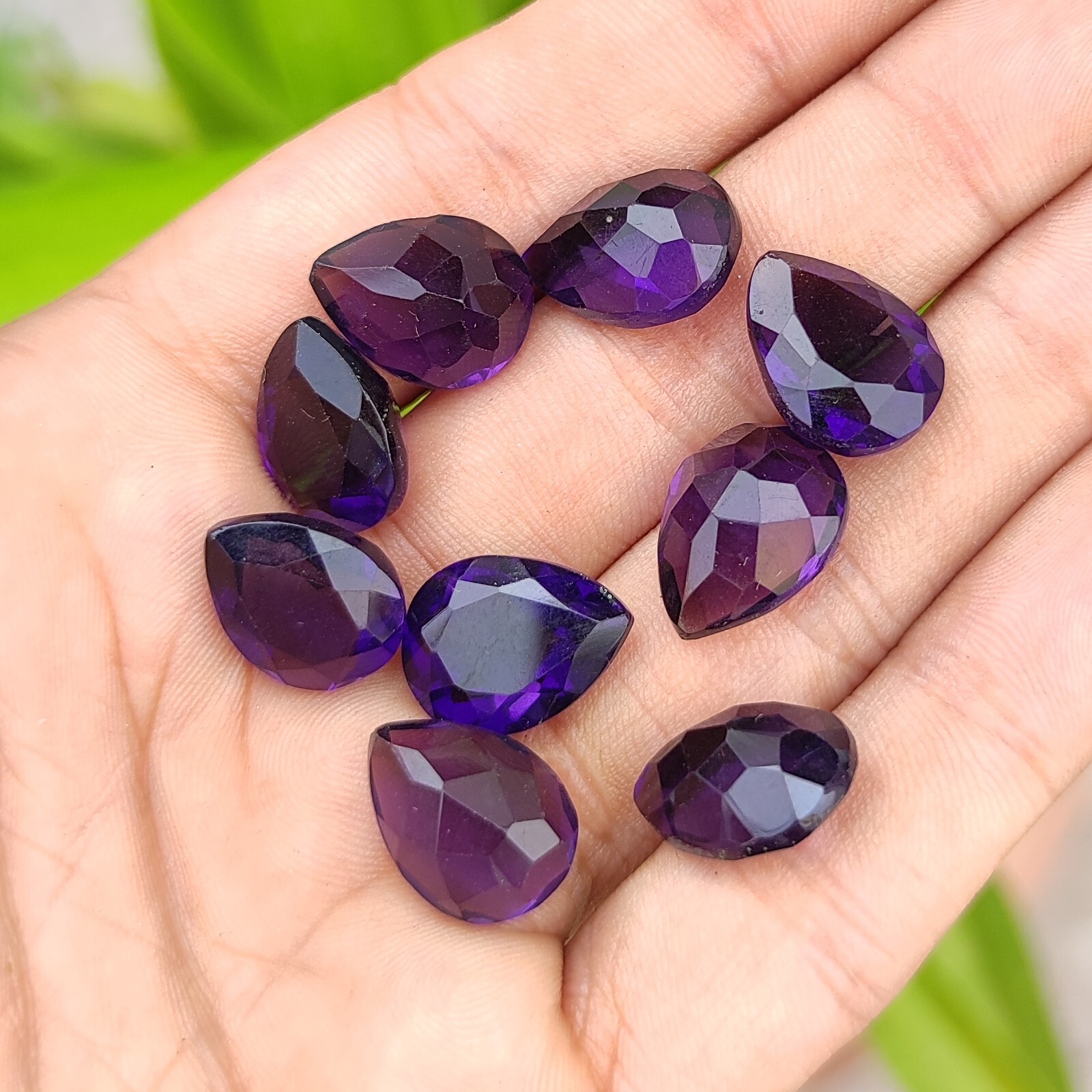 Natural 74.95 Ct Certified Brazilian Violet Amethyst Pear Cut Gemstone 9Pcs Lot