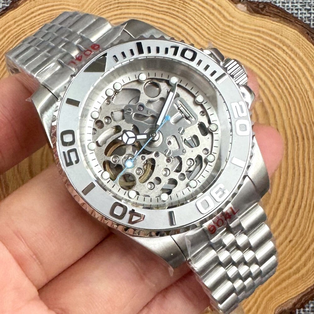 40mm Sterile Luminous Skeleton Dial NH70A Automatic Mens Watch Sapphire Glass