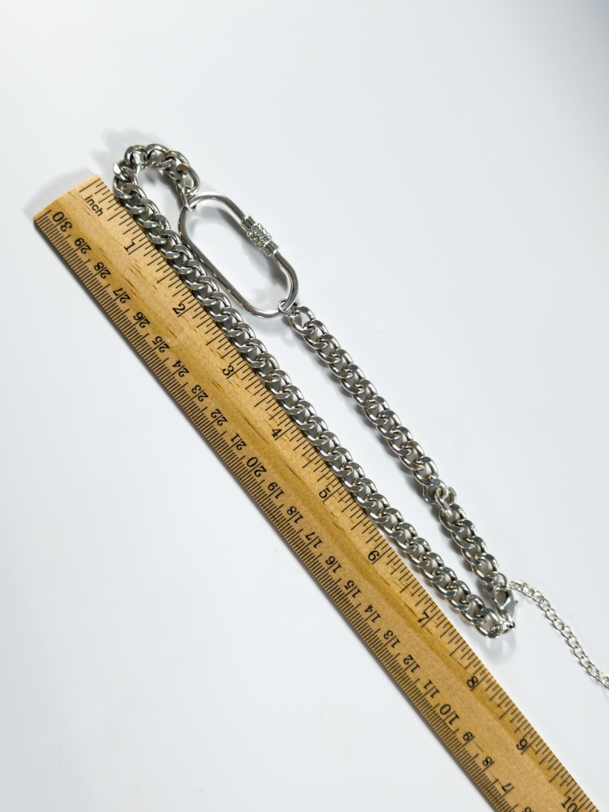 Chunky Silver Tone Curb Chain Necklace Carabiner Lock & Toggle Bracelet Set