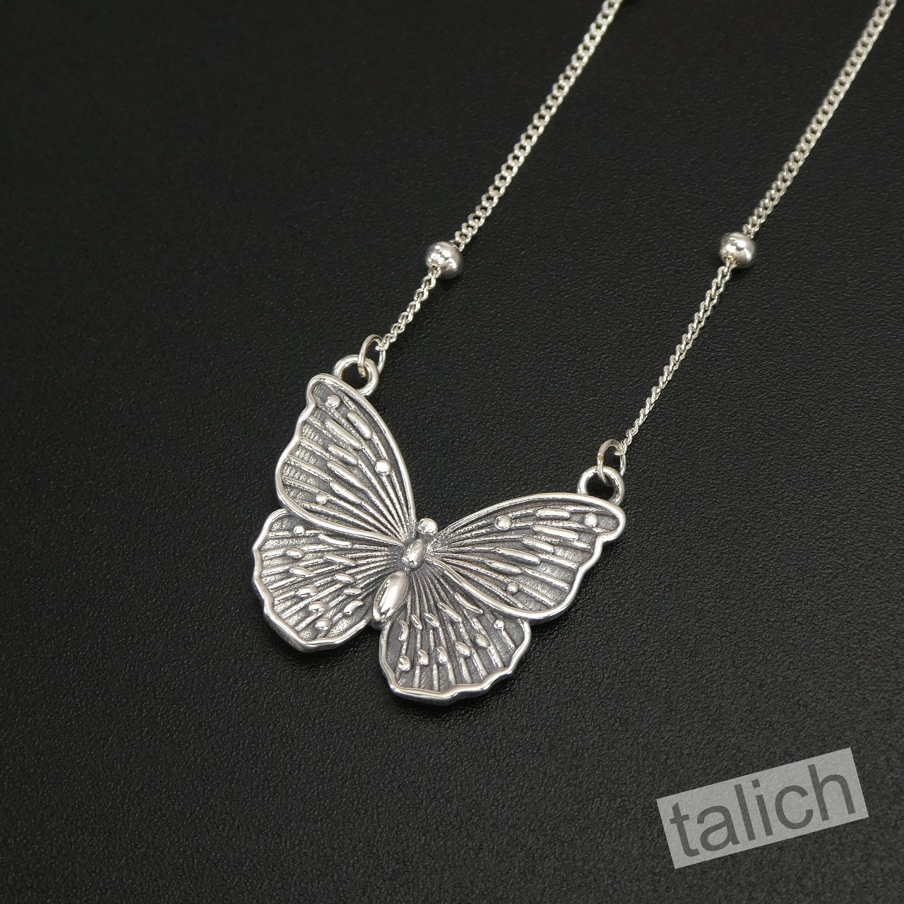 925 Sterling Silver Open Wing Butterfly Pendant Slender Chain Necklace Chic